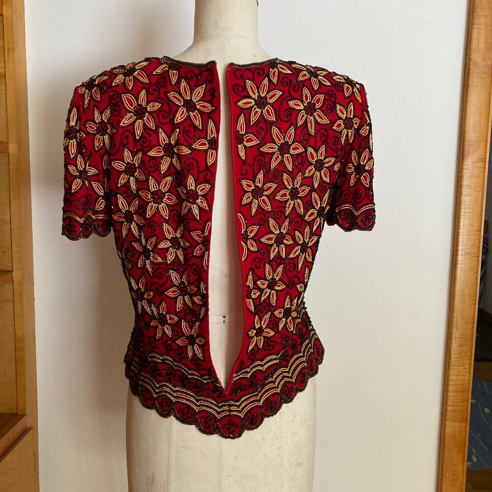 Adrianna Papell Boutique Beaded Silk Lined Daisy 🌼 Red - Picture 10 of 11